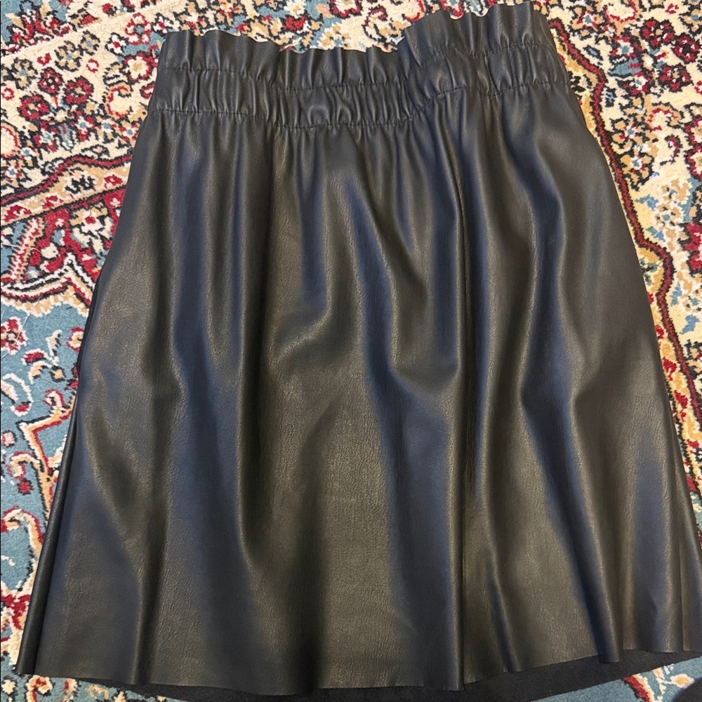 Zara Black Faux Leather A-Line Skirt